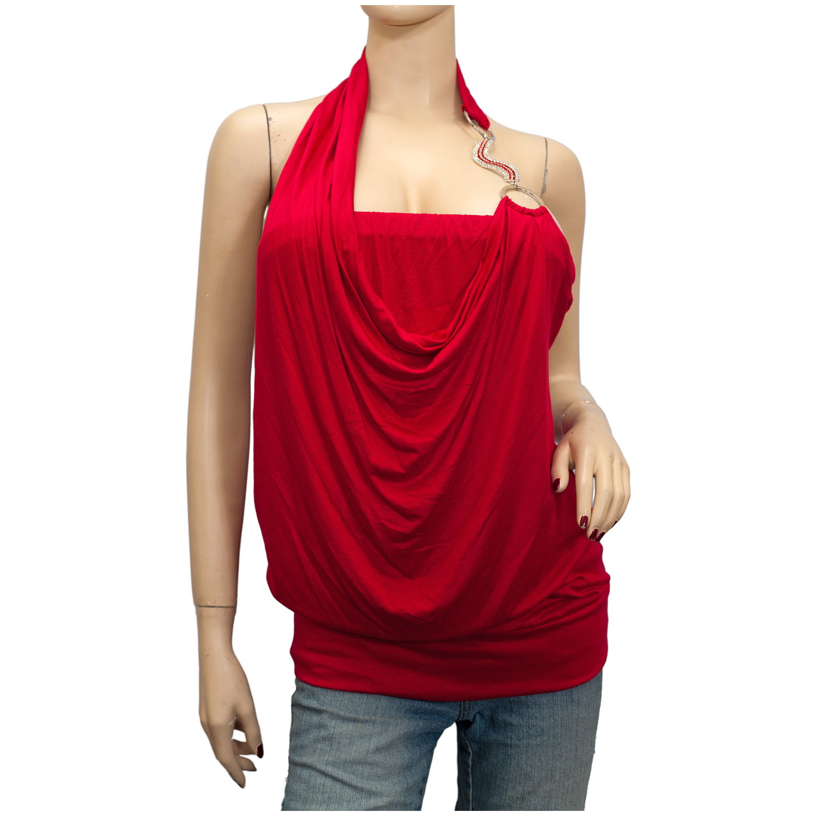 Plus-size Faux Wrap Halter Tube Top Red | eVogues Apparel