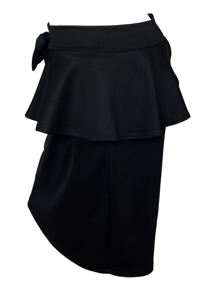 Plus Size Layered Mini Skirt With Bow Detail Black | eVogues Apparel