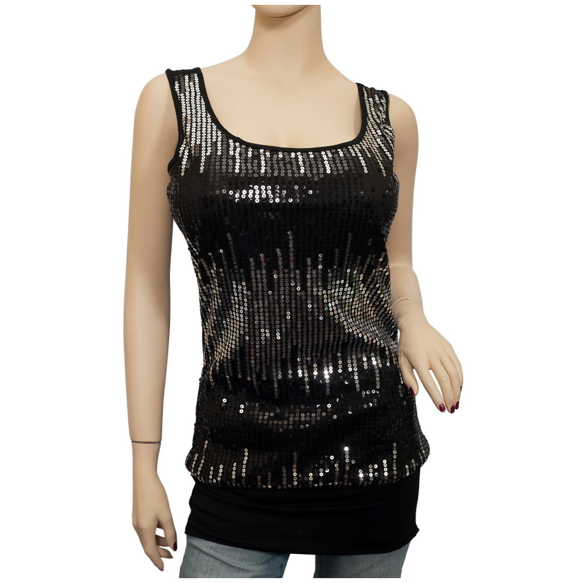 Jr. Plus Size Glitter Sequins Tank Top Black | eVogues Apparel