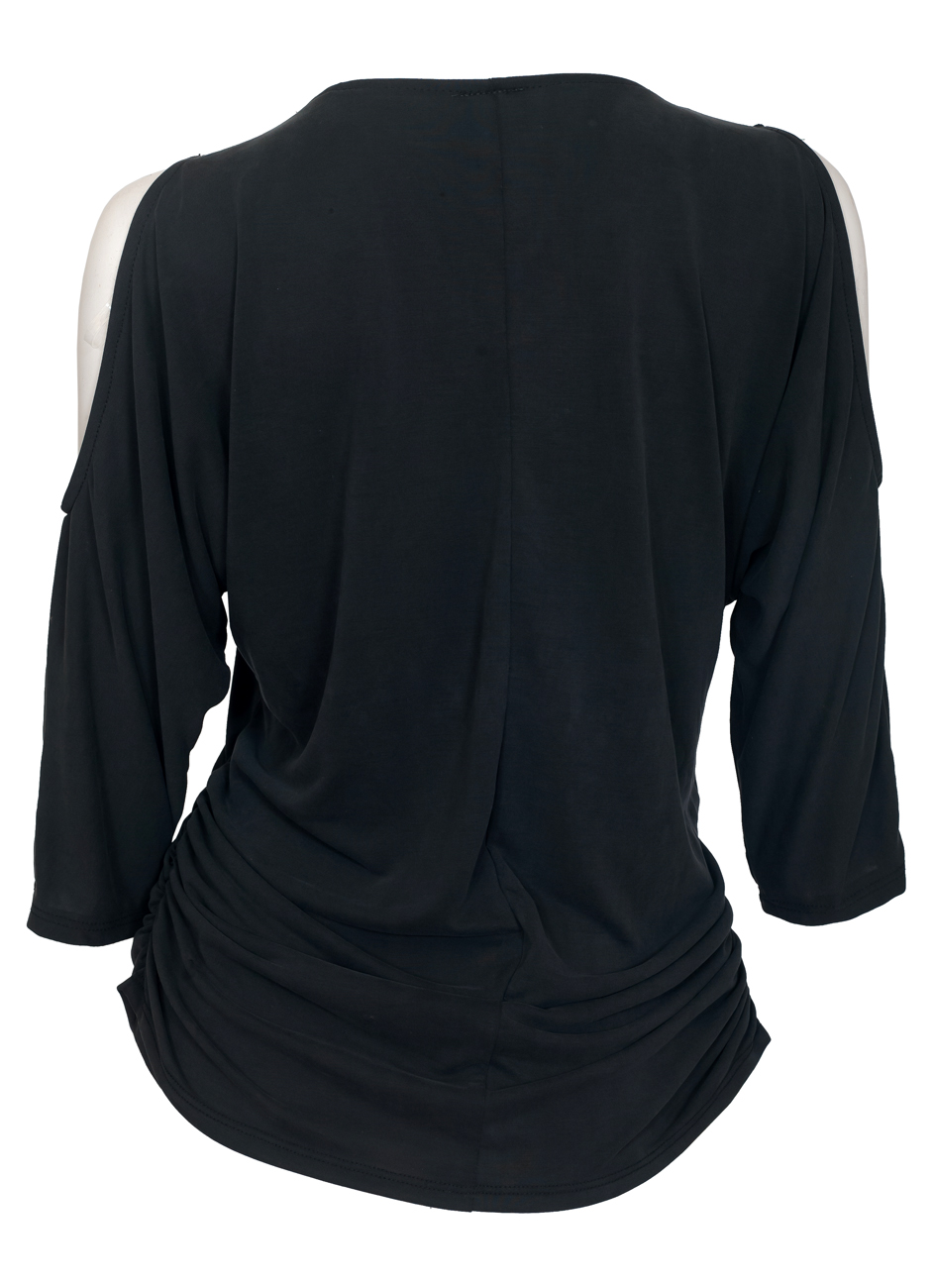 Women's Criss Cross String Cold Shoulder Top Black | eVogues Apparel