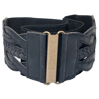 Plus Size Braided Elastic Leatherette Fashion Belt Black | eVogues Apparel