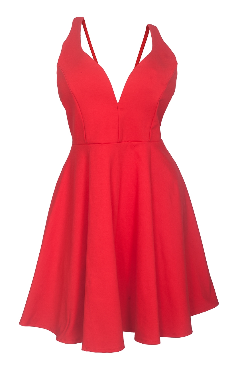 Plus Size Pleated Bodice Sleeveless Flare Dress Red 19618 | eVogues Apparel