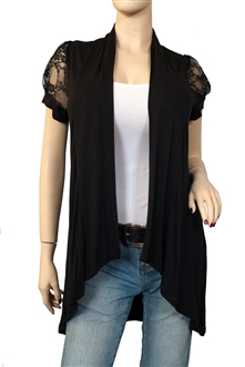 Laced Black Open Front Plus Size Cardigan | eVogues Apparel