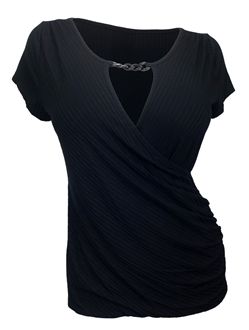 Plus Size Low Cut Wrap Bodice Top Black | eVogues Apparel