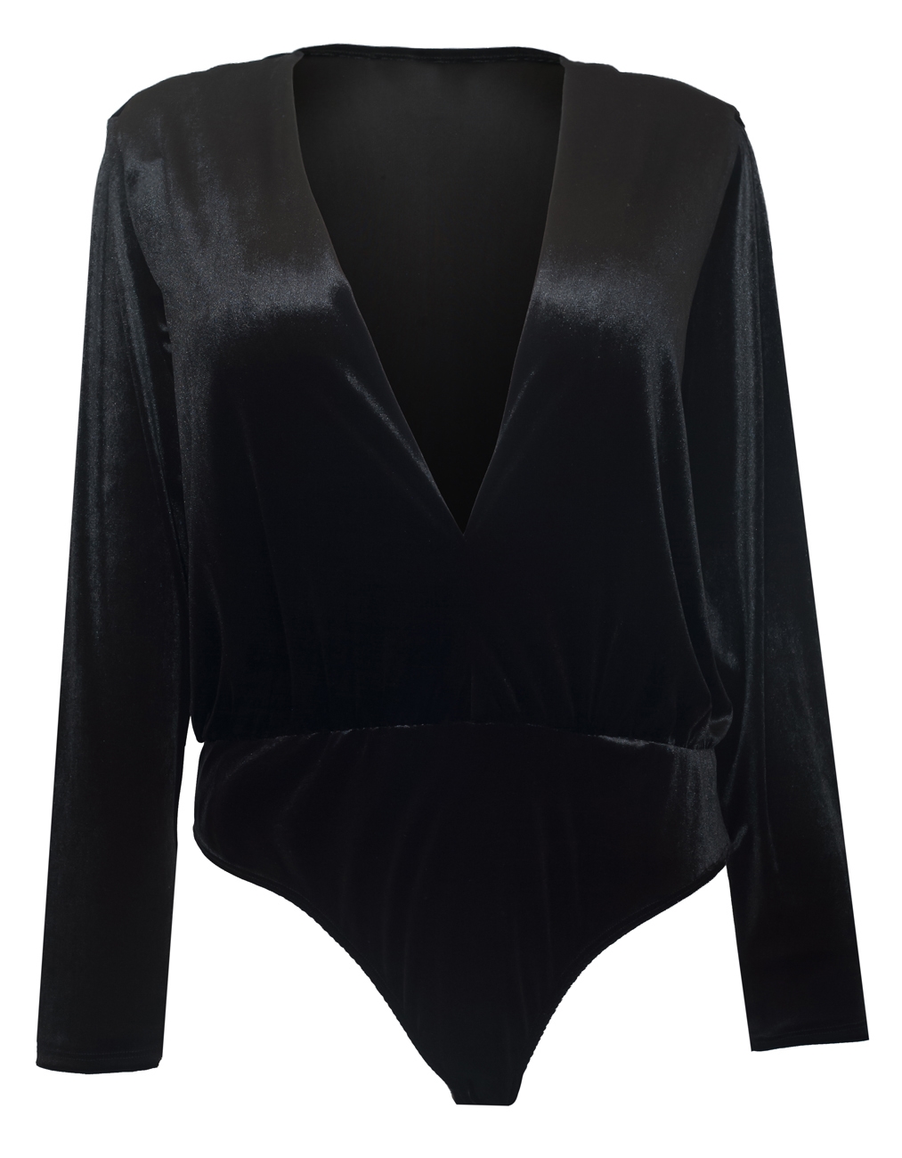 Women's Long Sleeve Velvet Bodysuit Black | eVogues Apparel