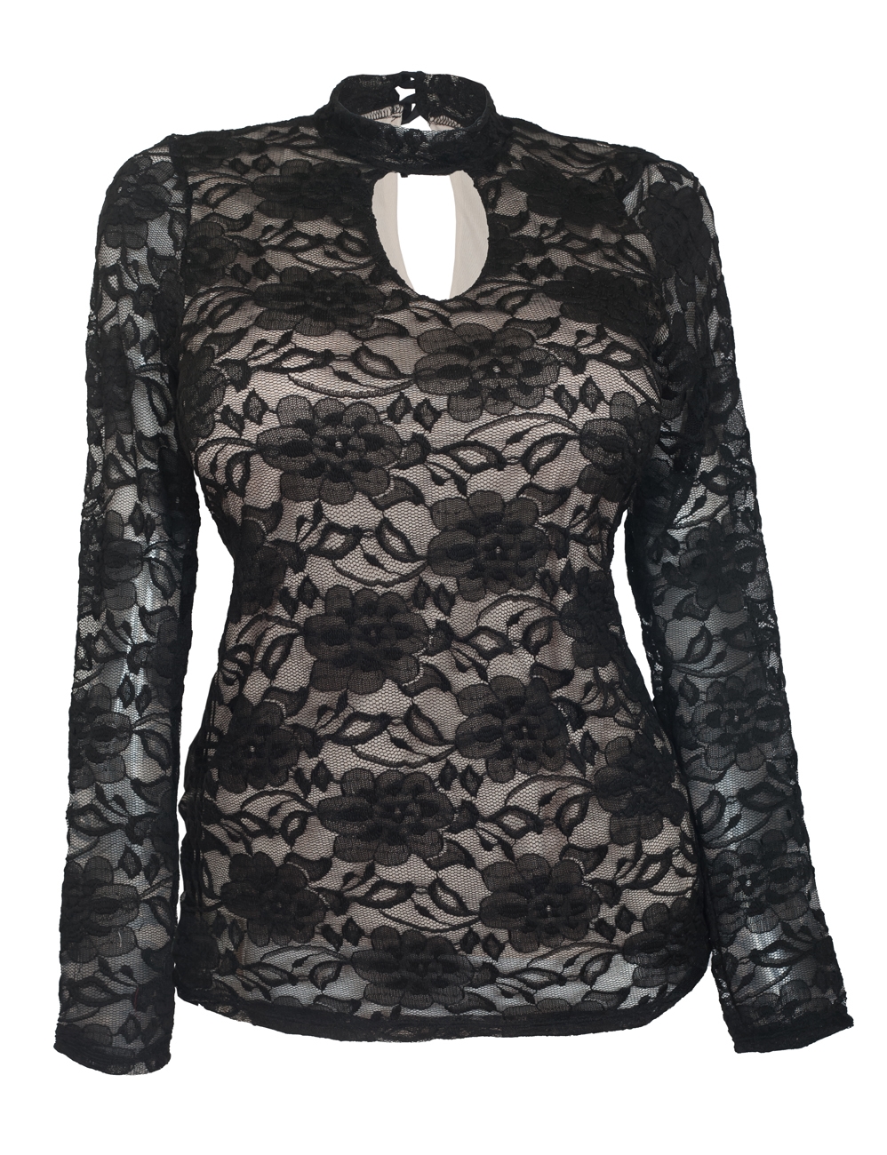 Women's Floral Lace Long Sleeve Top Black | eVogues Apparel